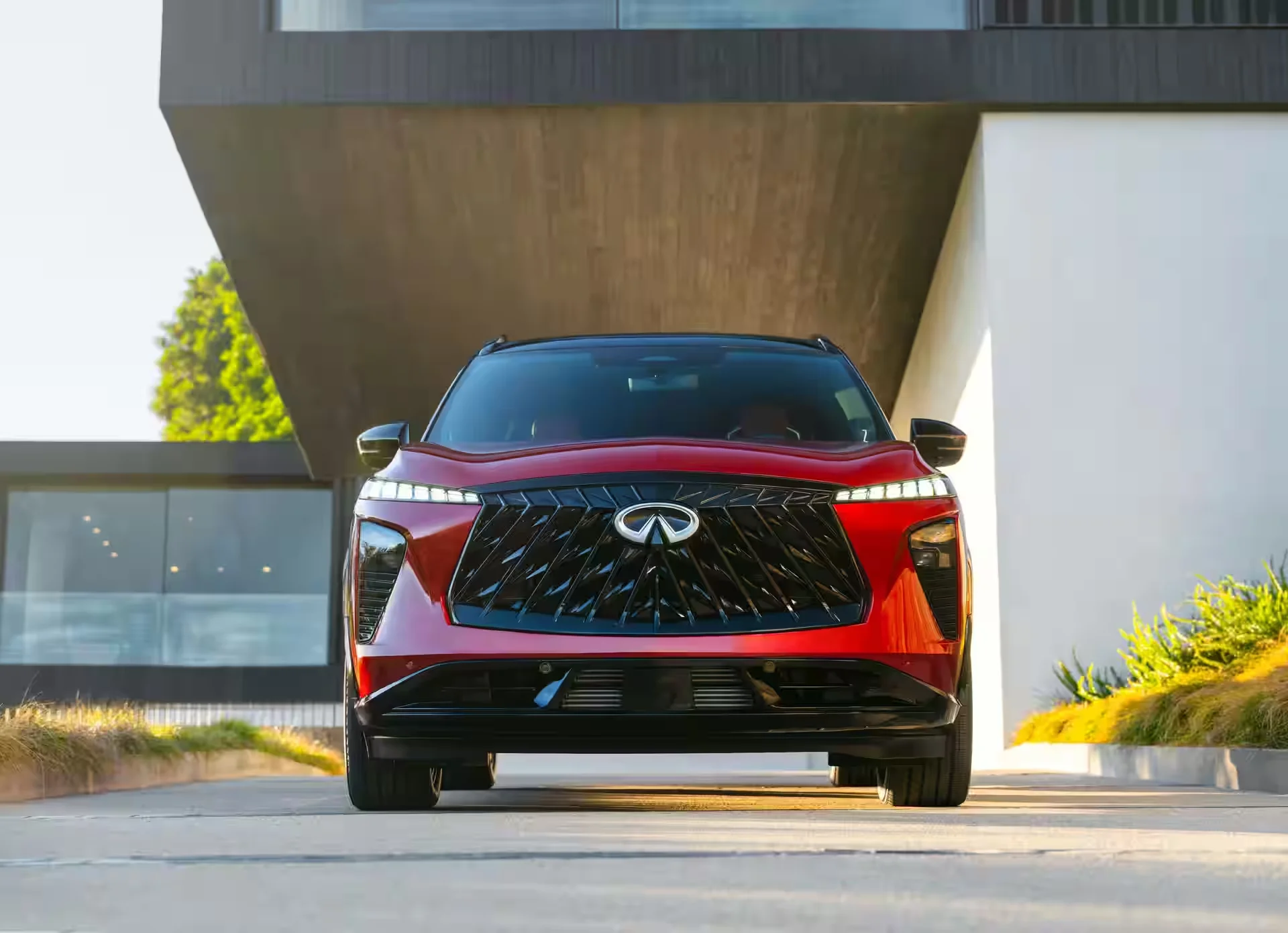 2027 INFINITI QX65 - Bold Red Infiniti SUV Front With LED Lights