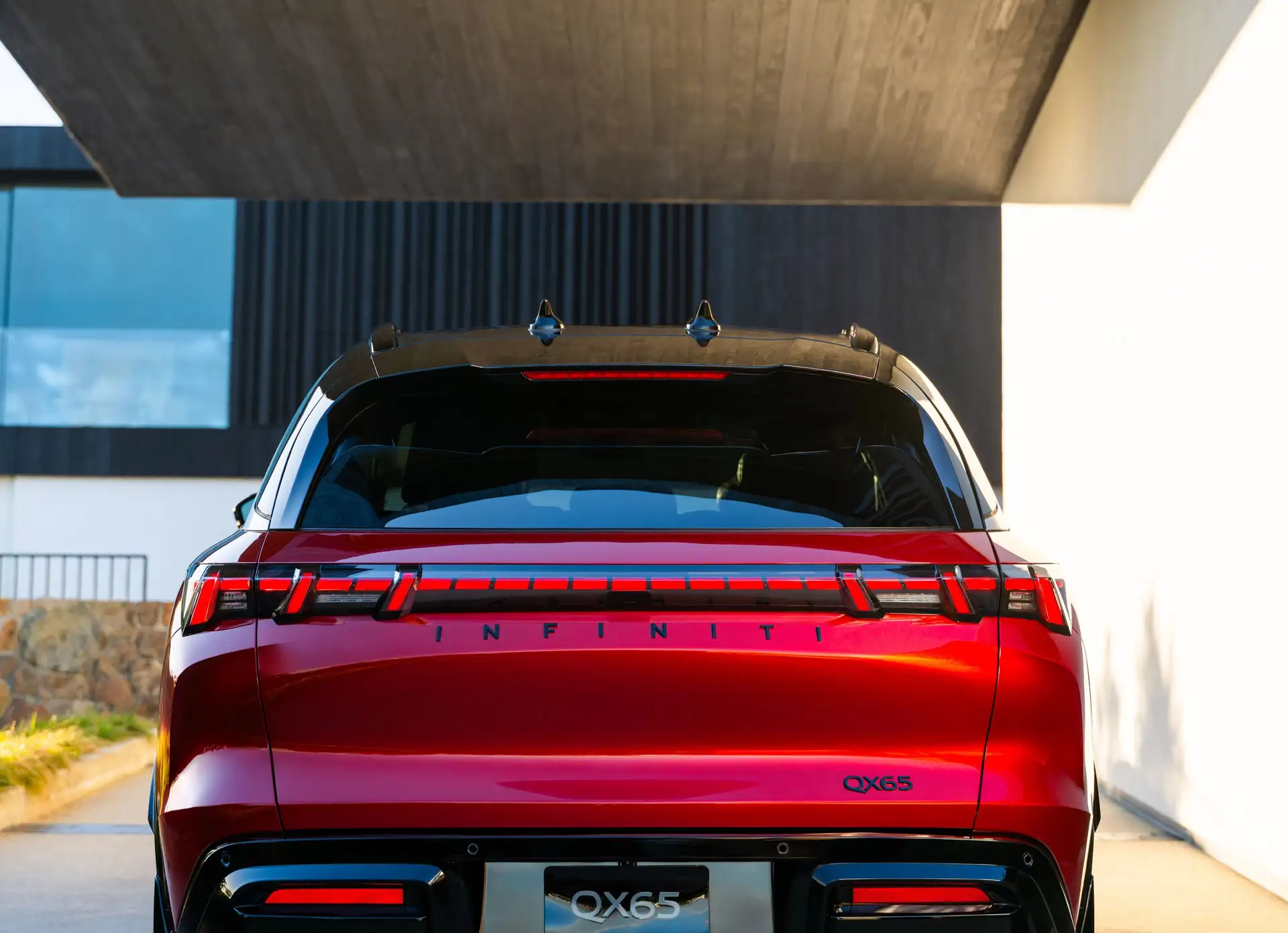 2027 INFINITI QX65 - Glossy Red Rear With Slim LED Taillights