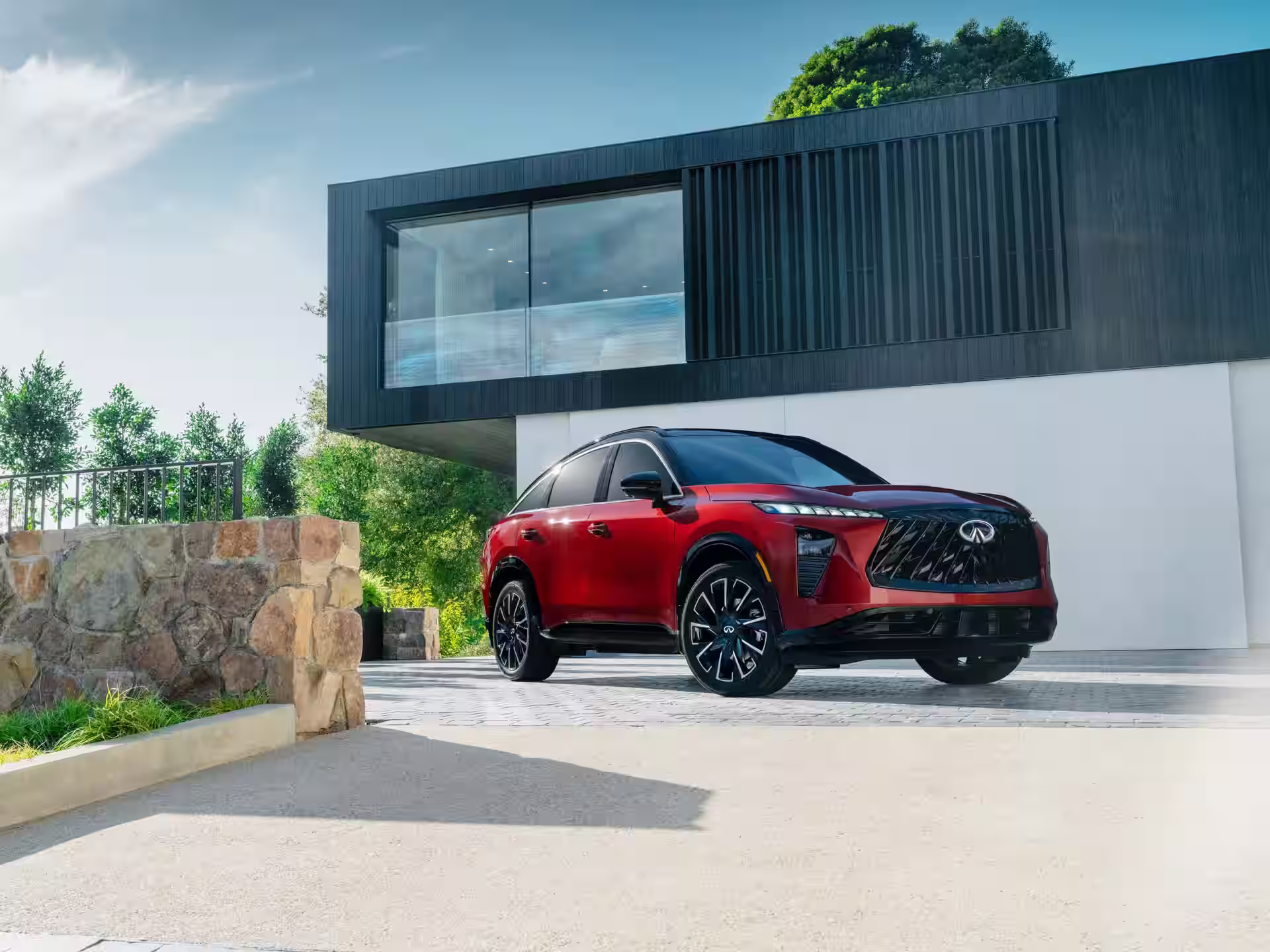 2027 INFINITI QX65 - Vibrant Red Lexus SUV Side Profile Black Wheels