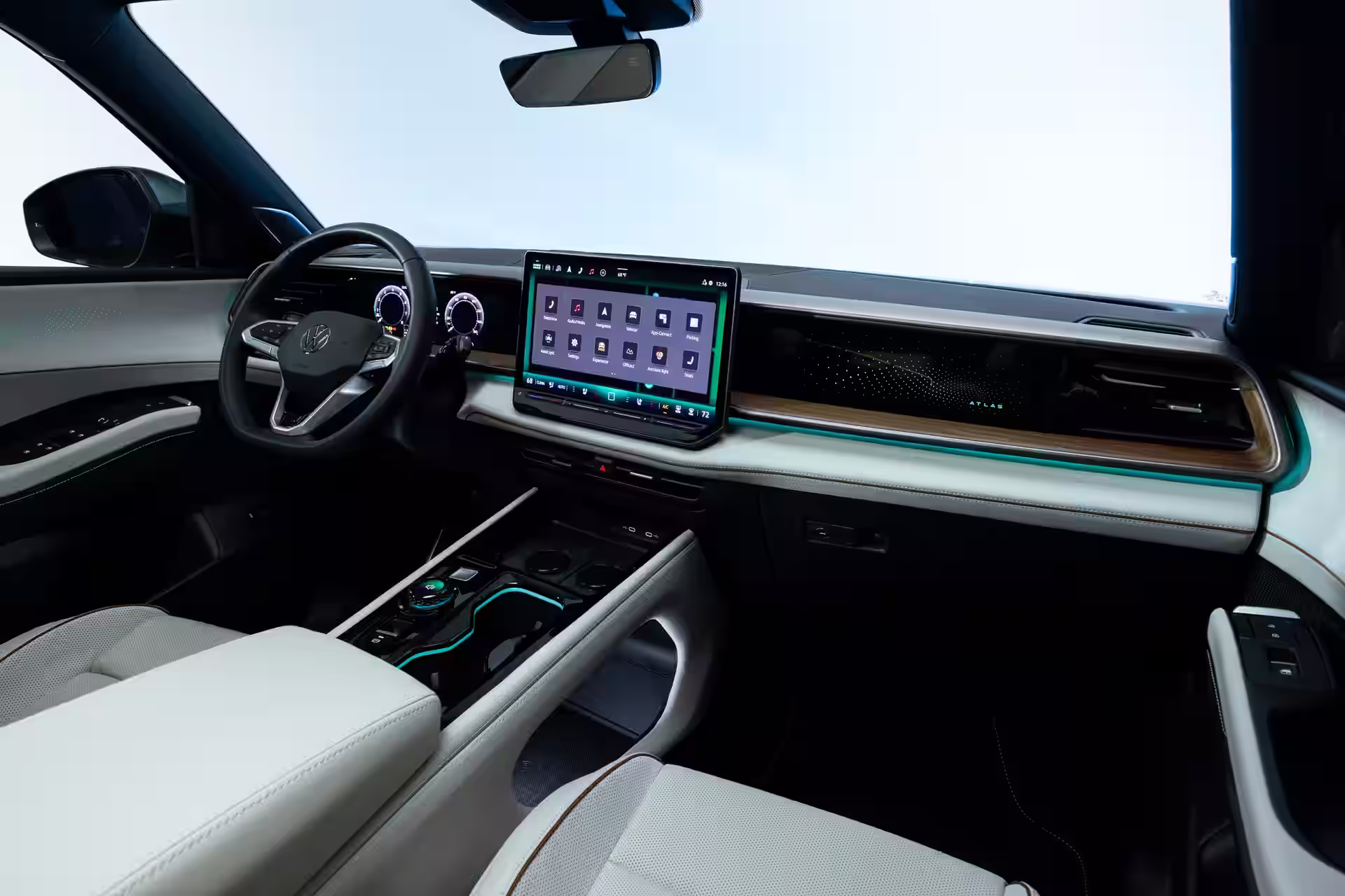 2027 VOLKSWAGEN ATLAS - Futuristic Dual Screen White Leather Dashboard Interior