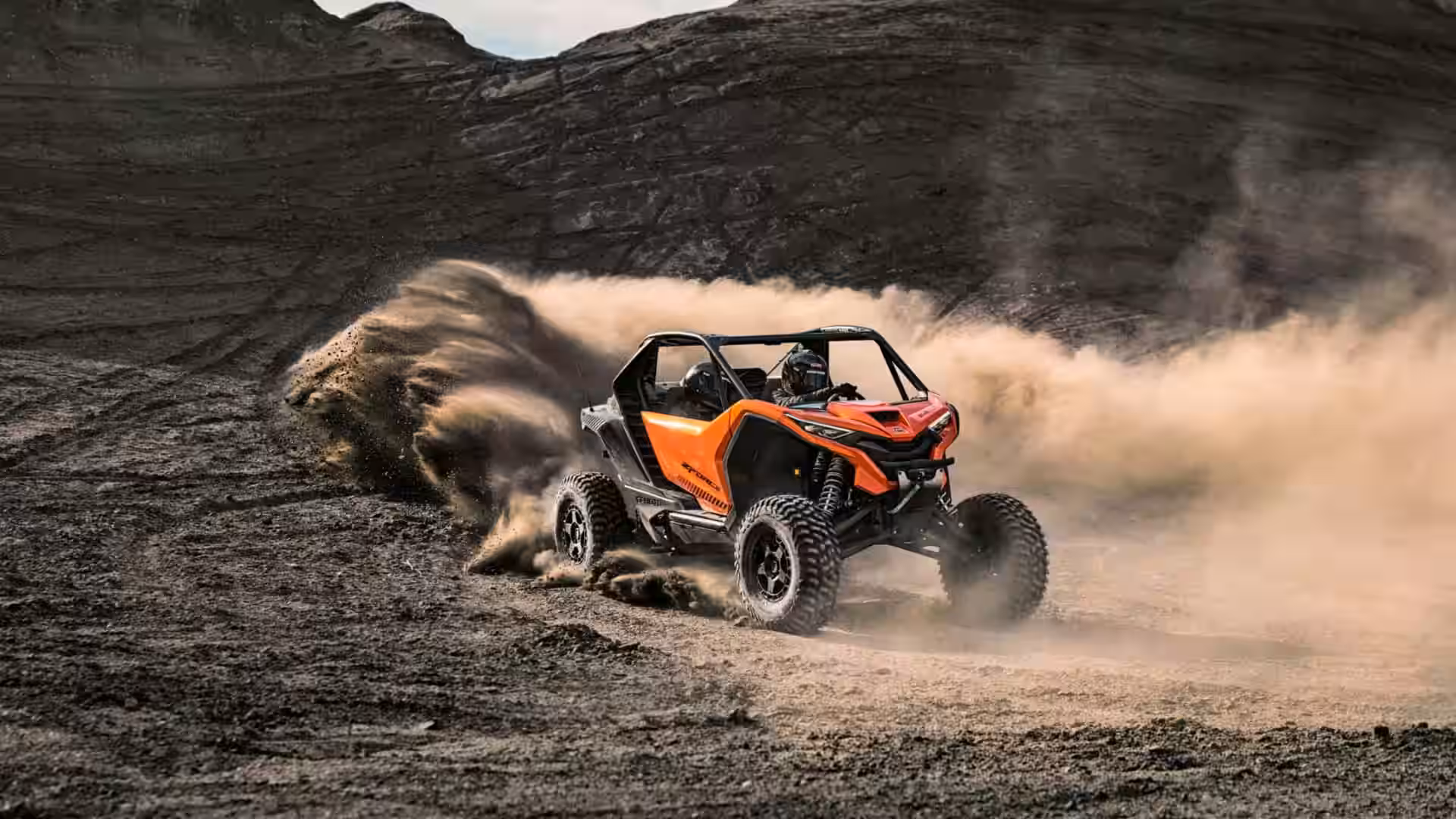 2026 CFMoto ZForce Z10 And Z10 4 - Vivid Orange Off Road UTV Kicking Up Dust