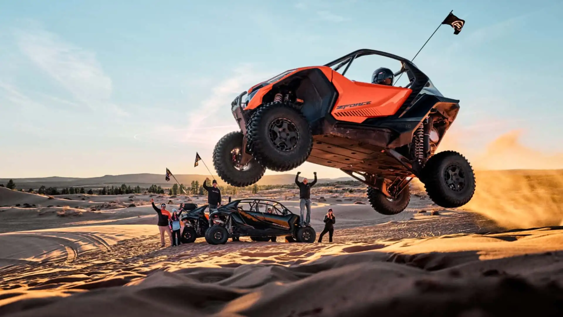 2026 CFMoto ZForce Z10 And Z10 4 - Vivid Orange Off Road UTV Mid Air Dune Jump