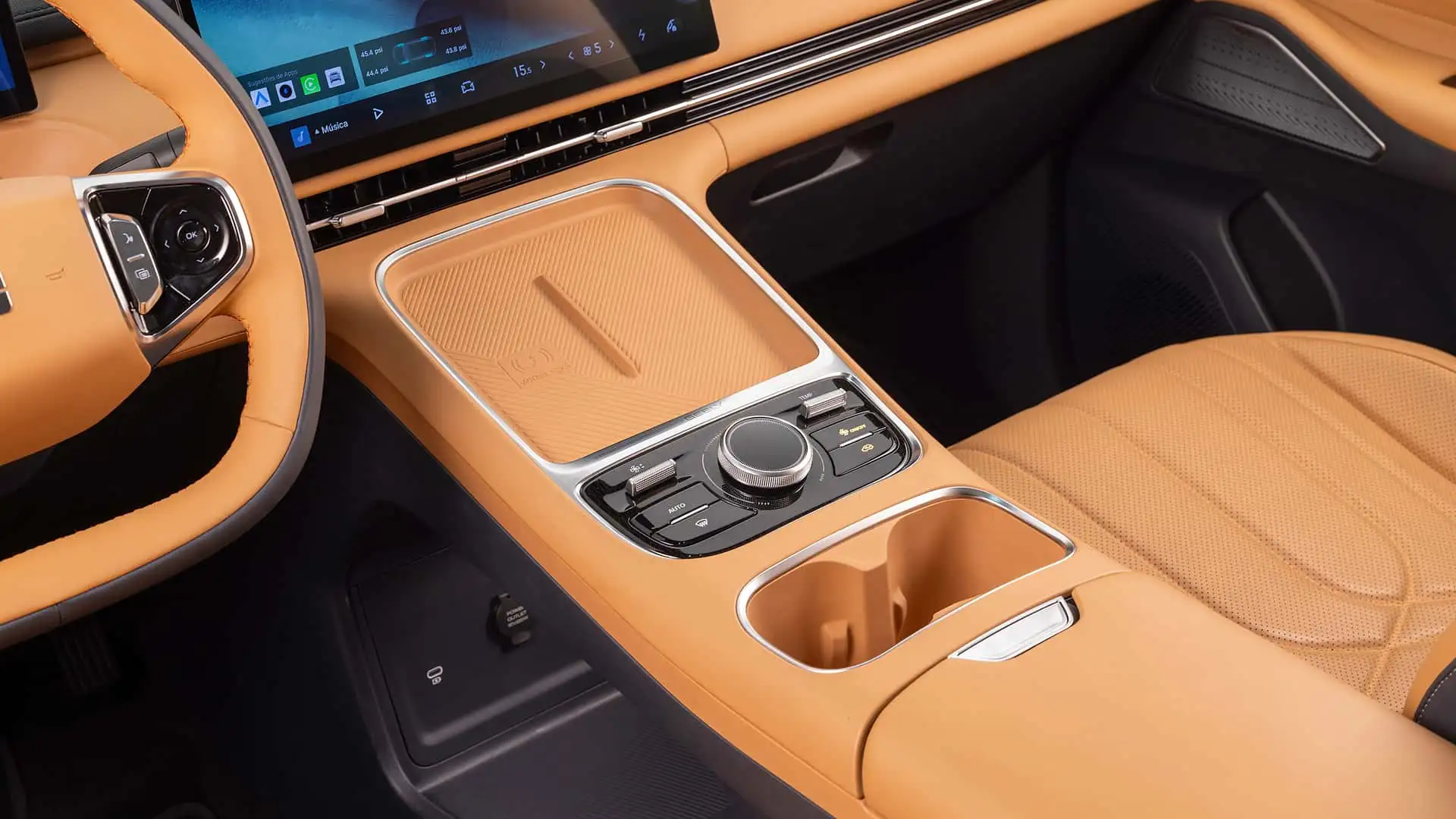 2026 Geely EX5 EM I - Tan Leather Center Console With Ambient Tech