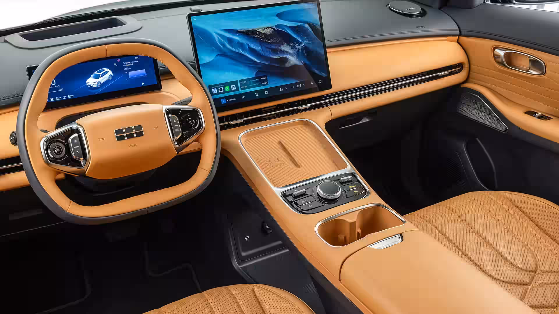 2026 Geely EX5 EM I - Tan Leather Interior With Dual Screens