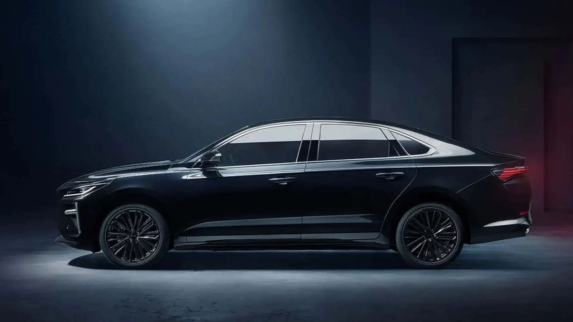 2026 Geely Volga C50 K50 - Sleek Black Sedan Side Profile With Glossy Alloys