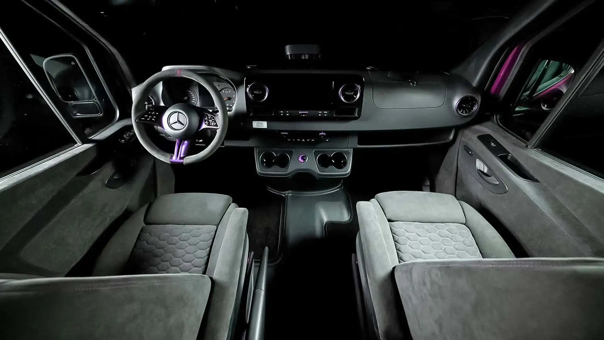 2026 Mercedes Sprinter Vanne Niffler - Grey Quilted Suede Front Cabin With Purple AMG Wheel