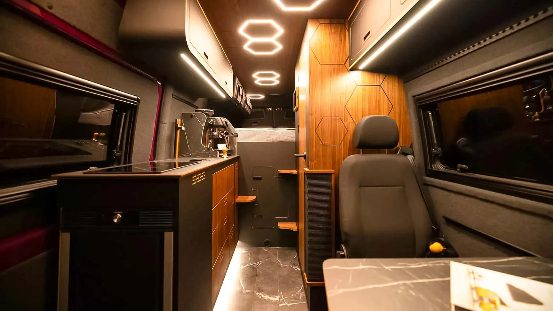 2026 Mercedes Sprinter Vanne Niffler - Luxury Hex LED Lit Wood Kitchen Camper Interior