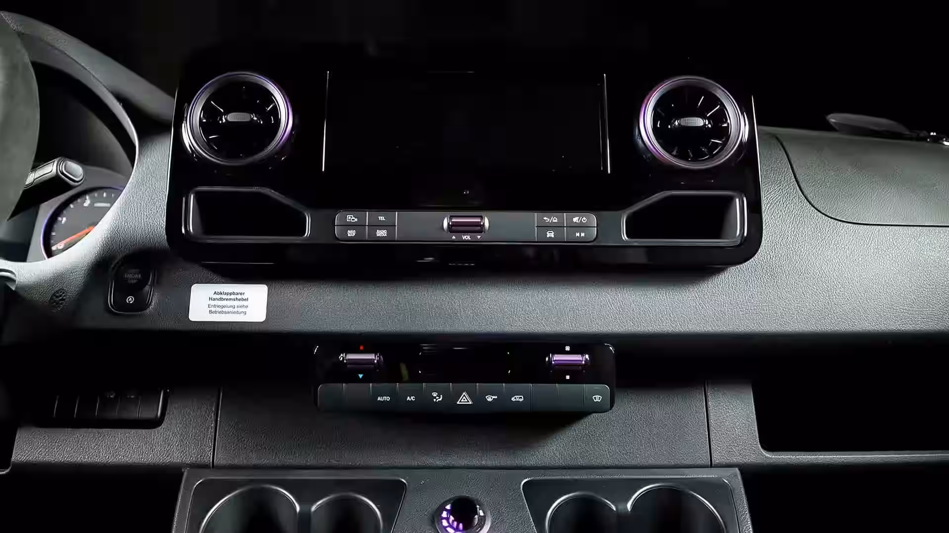 2026 Mercedes Sprinter Vanne Niffler - Sleek Black Center Console With Purple LED Vents