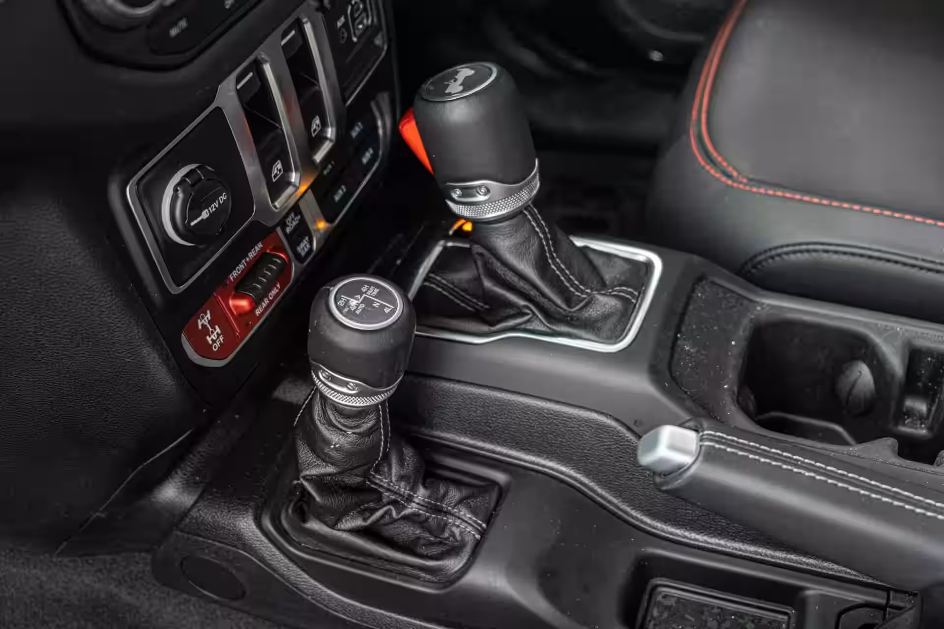 2026 Wrangler Rubicon - Black Leather Dual Shifters With Red Accents
