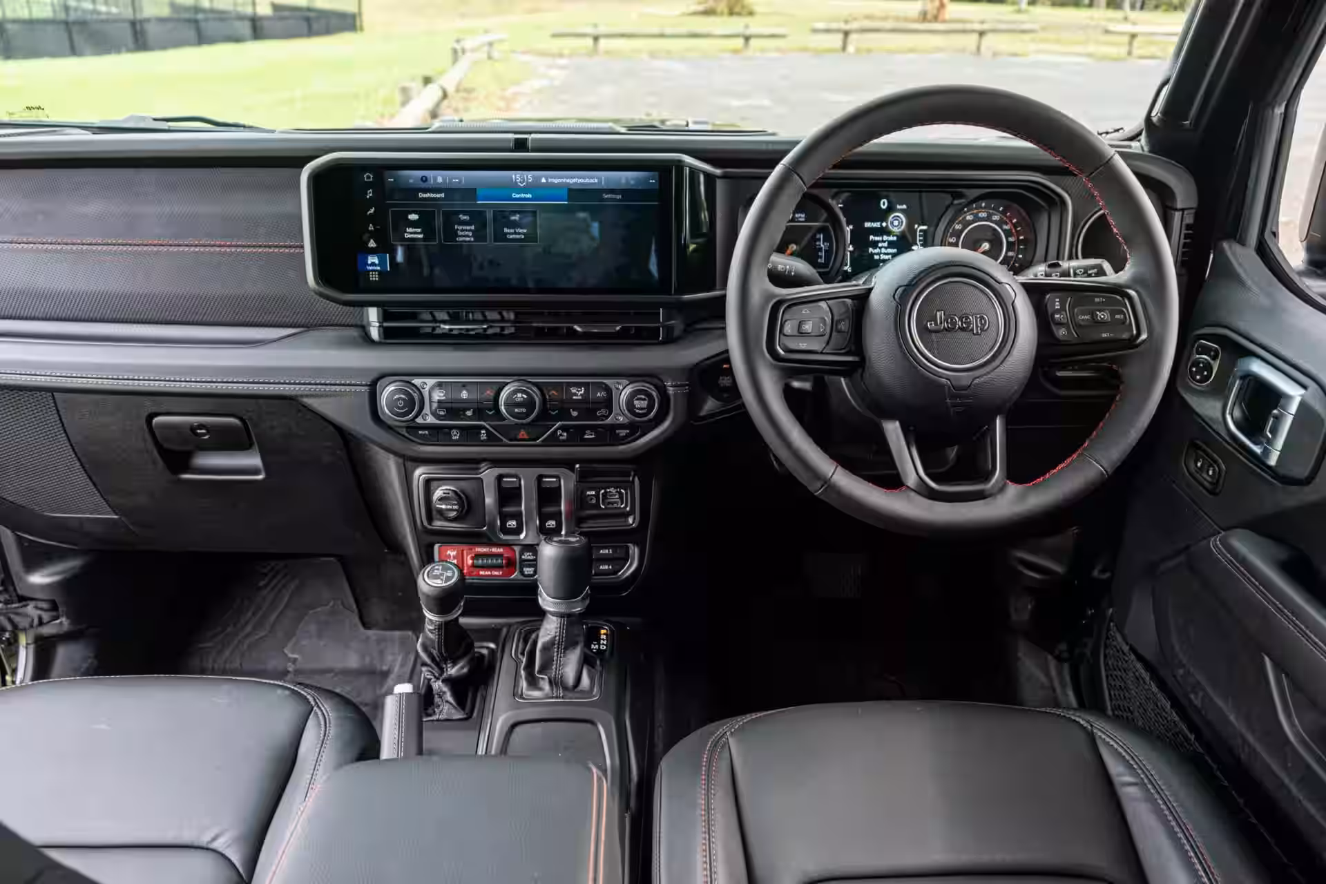 2026 Wrangler Rubicon - Black Leather Front Jeep Interior With Red Accents