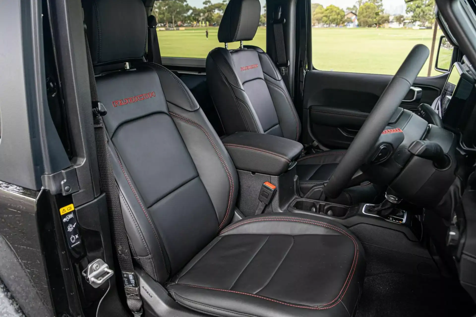 2026 Wrangler Rubicon - Black Leather Front Seats With Red Rubicon Embroidery