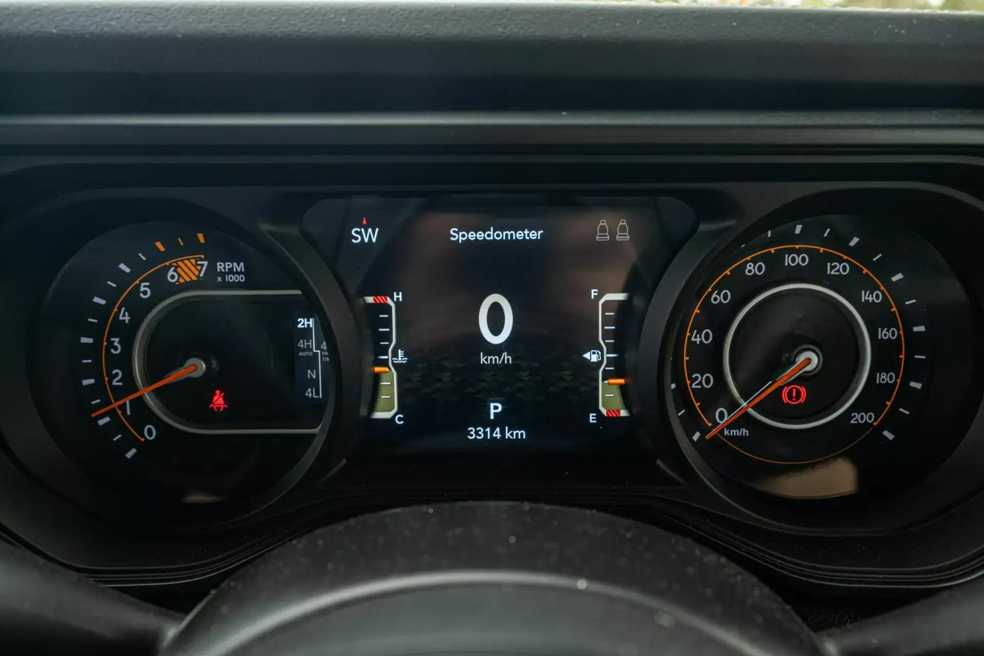2026 Wrangler Rubicon - Modern Black Digital Dual Gauge Cluster With Orange Accents