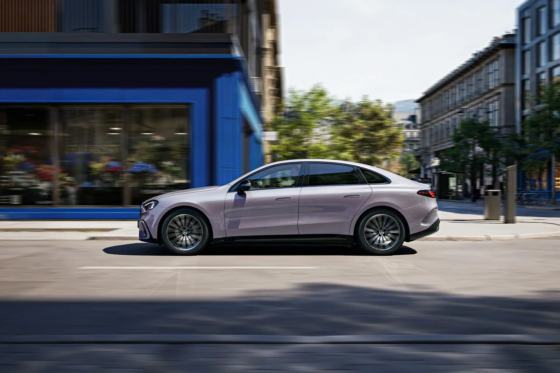 2027 Mercedes Benz C Class EV - Silver AMG Style Sedan Side Profile With Sport Wheels