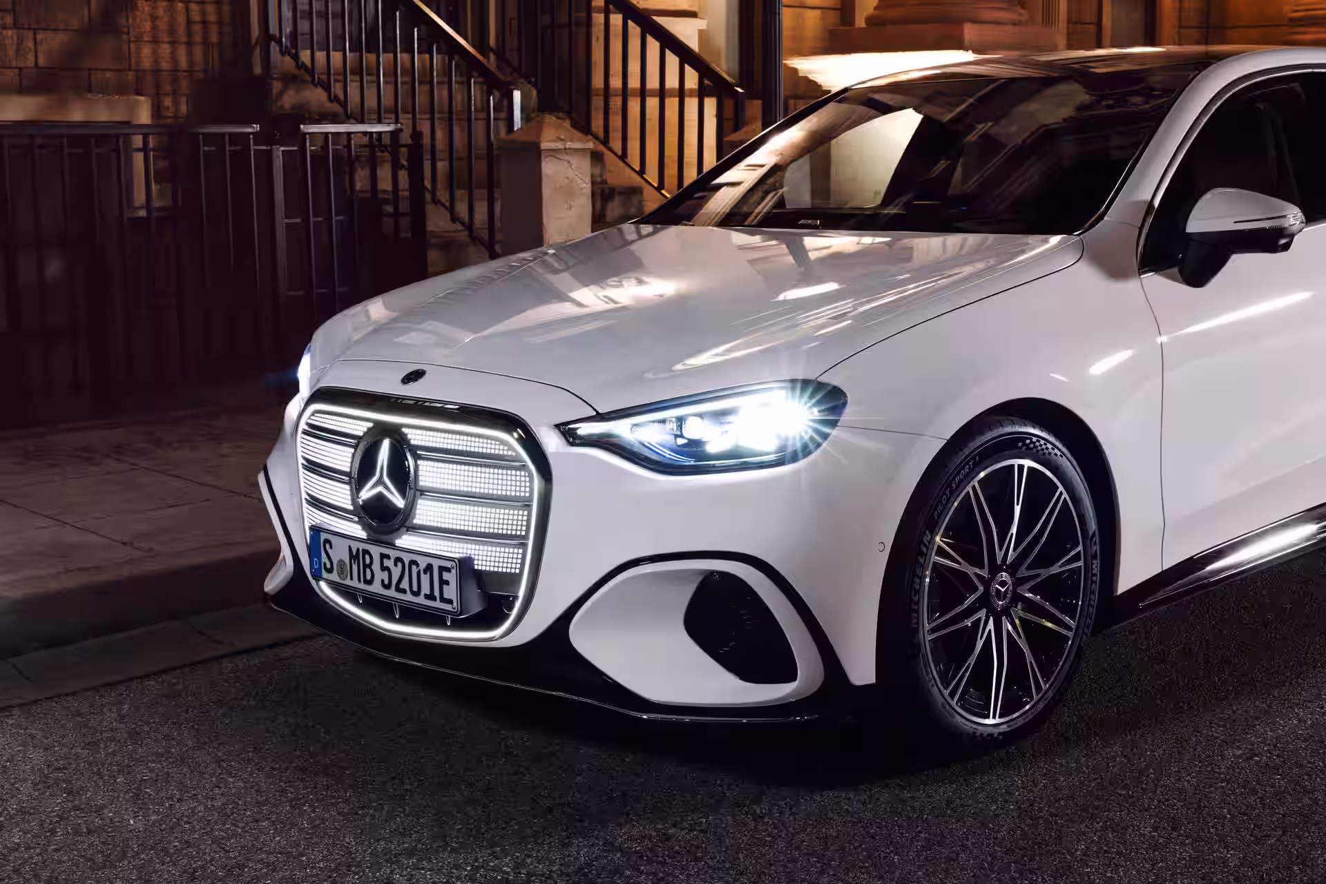 2027 Mercedes Benz C Class EV - White Mercedes AMG Front LED Headlights