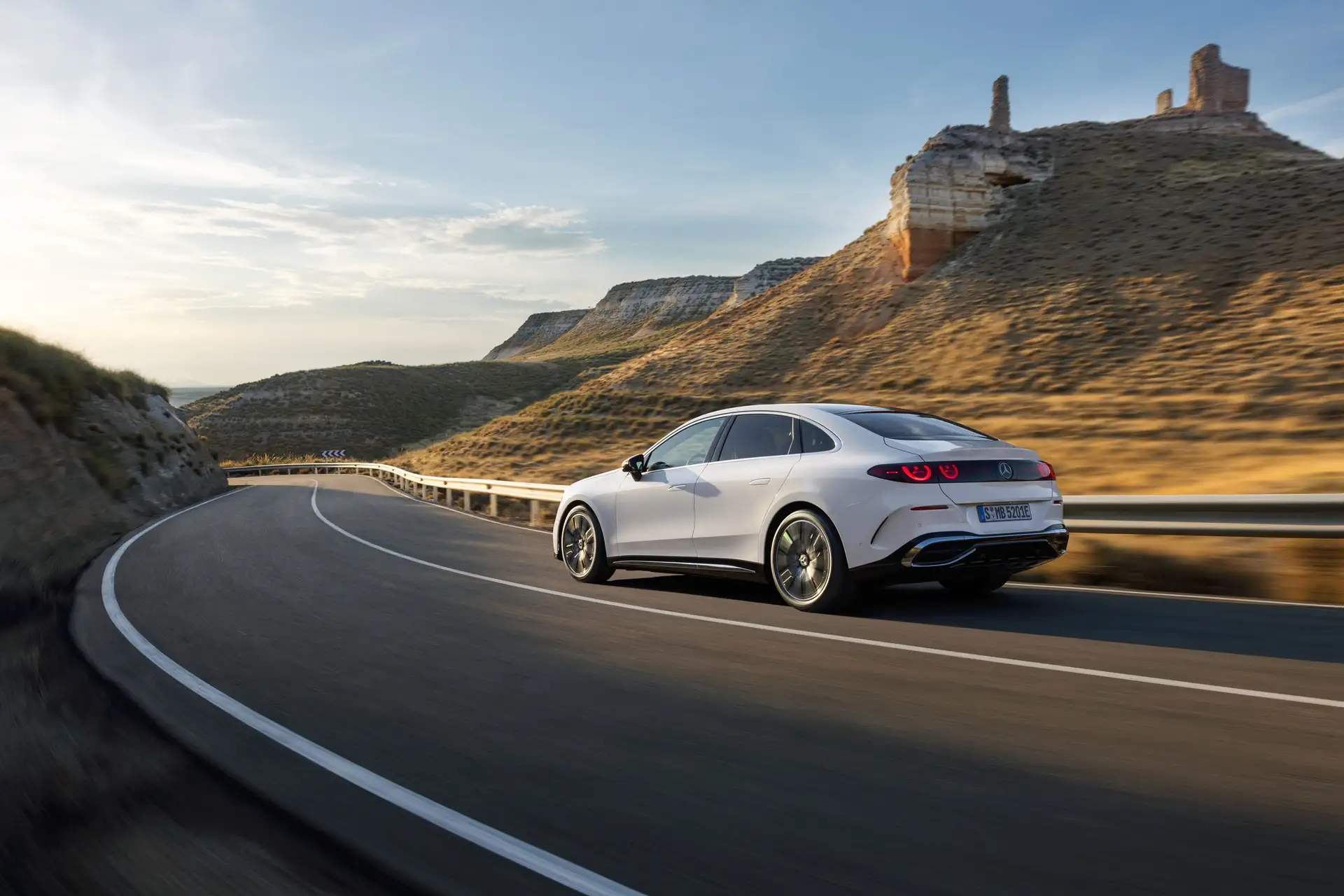 2027 Mercedes Benz C Class EV - White Sports Sedan Rear With LED Taillights