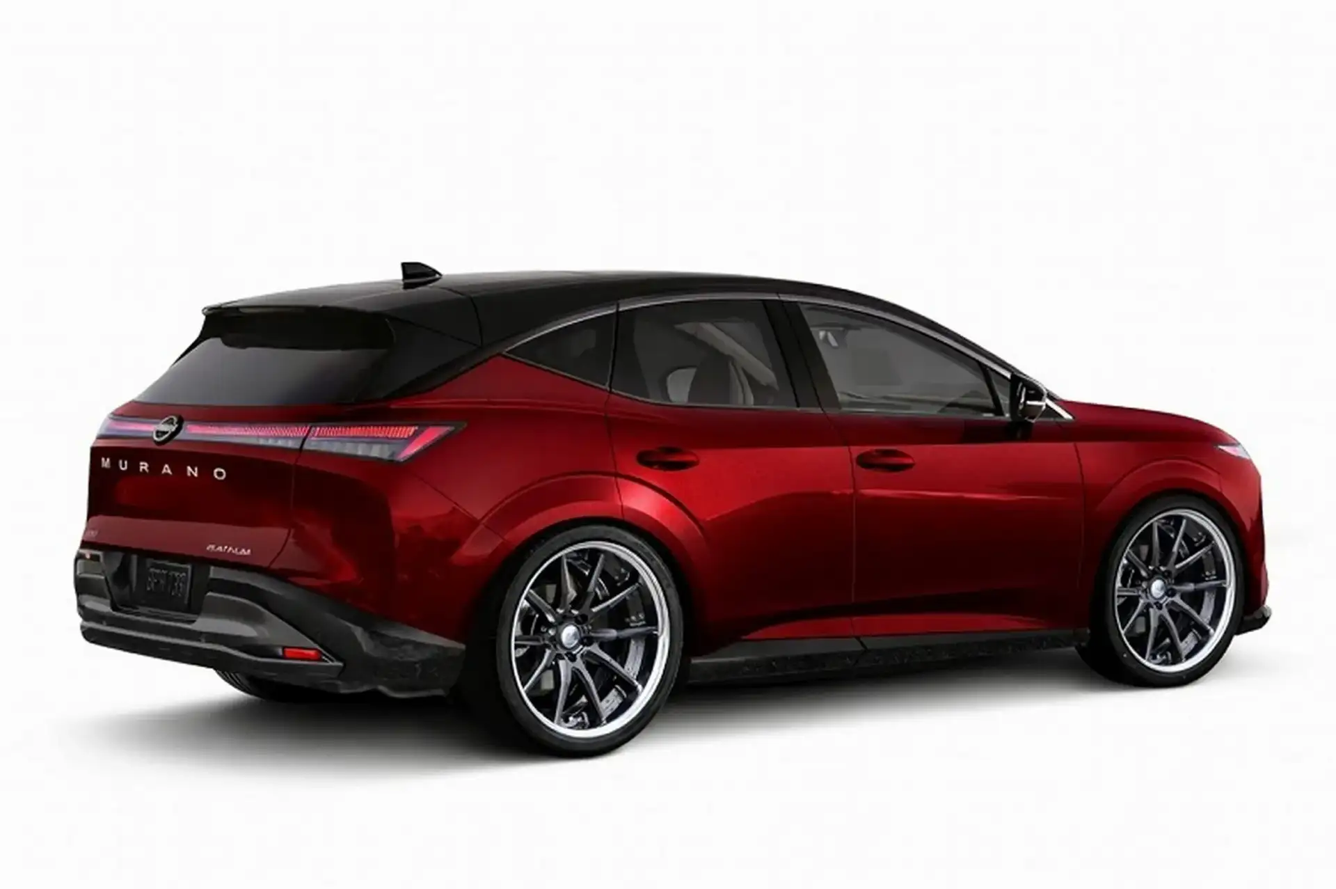 2027 NISSAN MURANO - Glossy Scarlet Ariya Rear Profile Black Roof Alloys