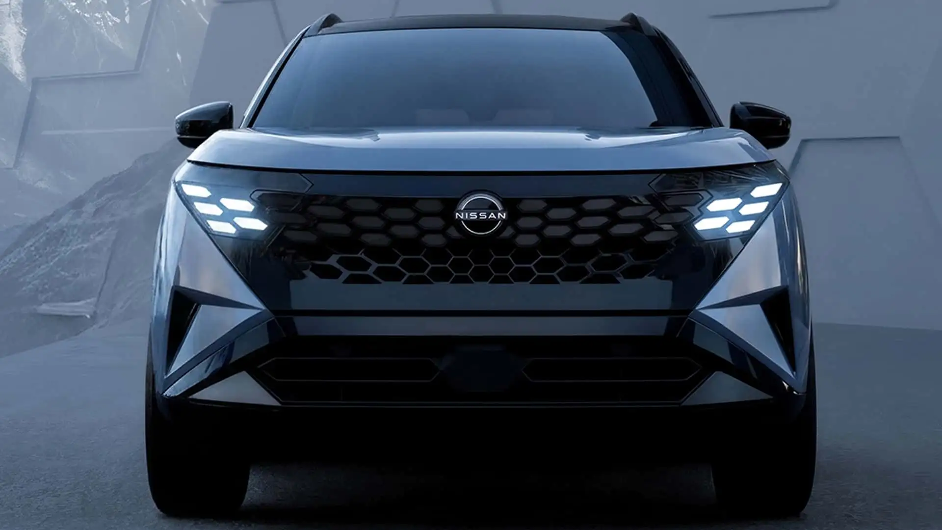 2027 NISSAN ROGUE E Power Hybrid - Angular Black Honeycomb Grille With Glowing LED Headlights