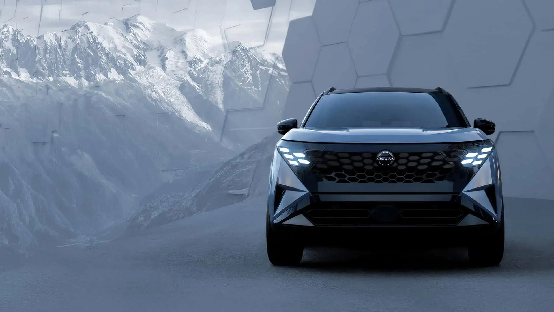 2027 NISSAN ROGUE E Power Hybrid - Futuristic Gunmetal Front With Bold Black Grille LEDs