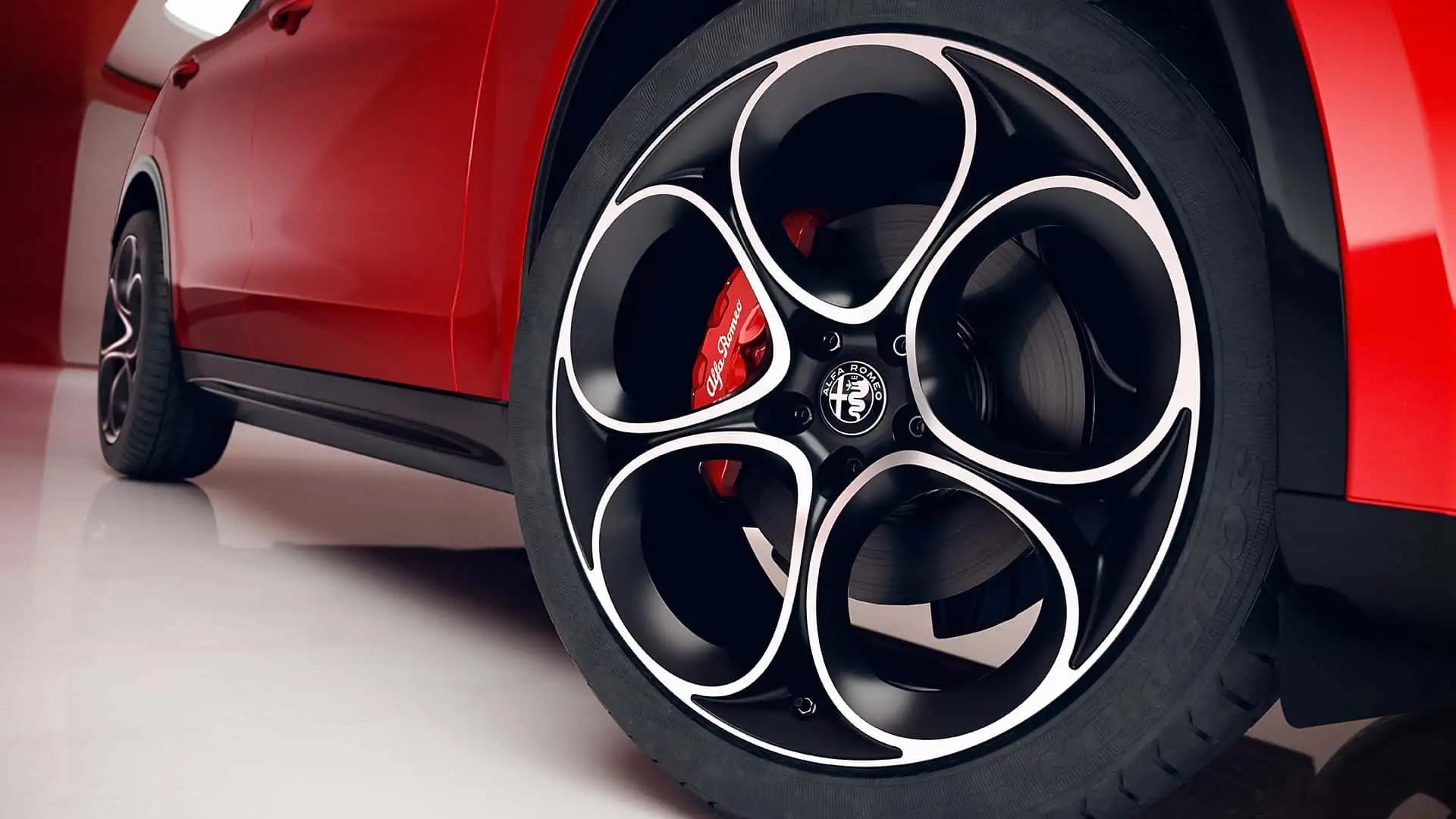 Alfa Romeo Giulia Und Stelvio Kriegen Carbon Performance Paket - Iconic Black Silver Alfa Romeo Wheel Red Calipers