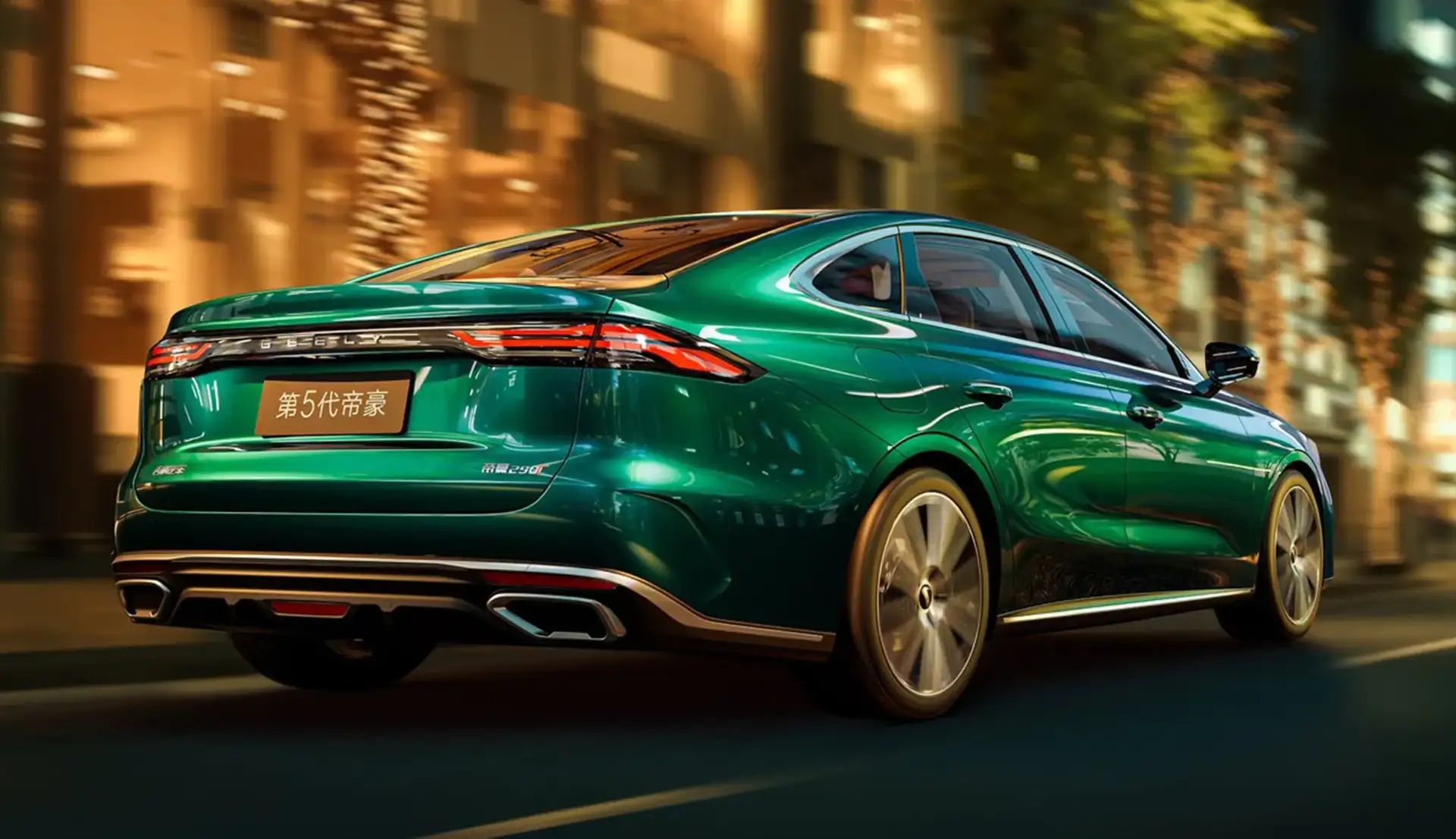 GEELY Emgrand Hybrid - Emerald Metallic Rear Quarter With LED Taillights