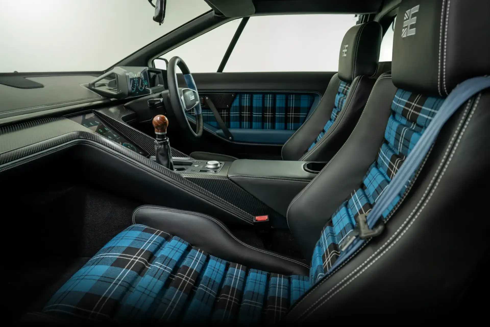 LOTUS ESPRIT Encor’s - Blue Plaid Tartan Bucket Seats Black Leather Interior