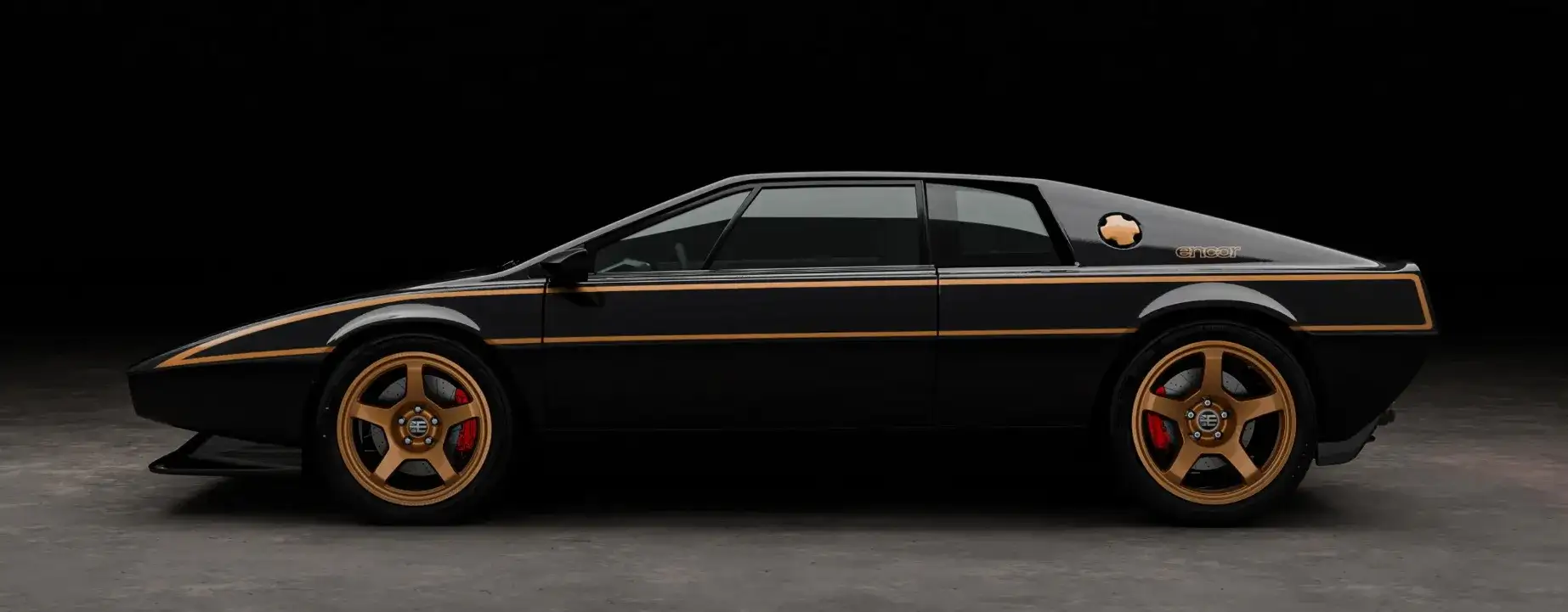 LOTUS ESPRIT Encor’s - Glossy Black Lotus Esprit Side With Orange Accents