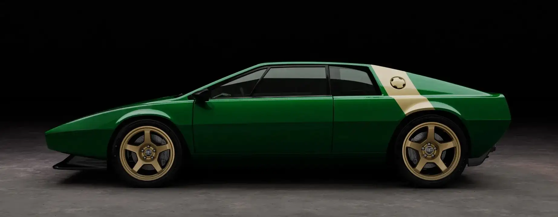 LOTUS ESPRIT Encor’s - Glossy British Racing Green Lotus Esprit Side Profile With Gold Wheels