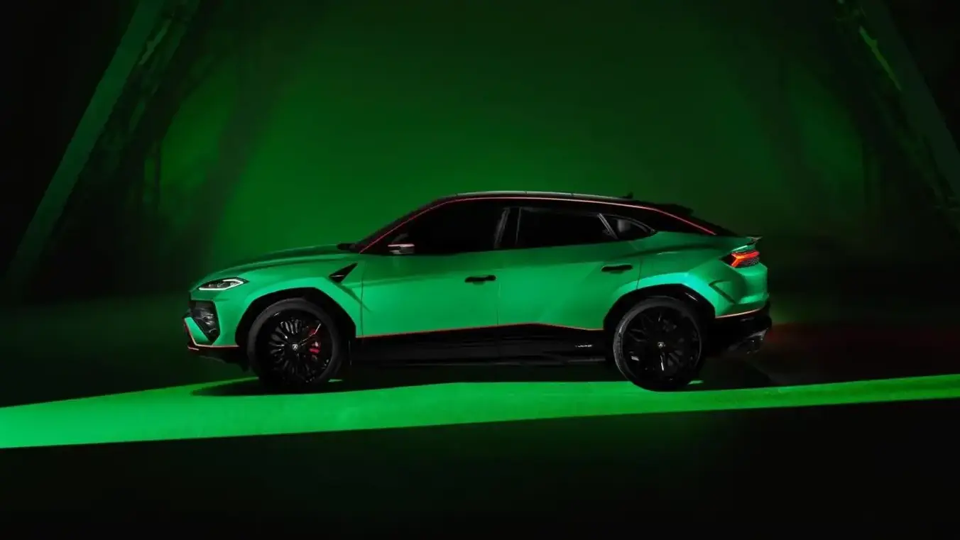 Lamborghini Urus SE - Neon Green SUV Side Profile With Black Wheels
