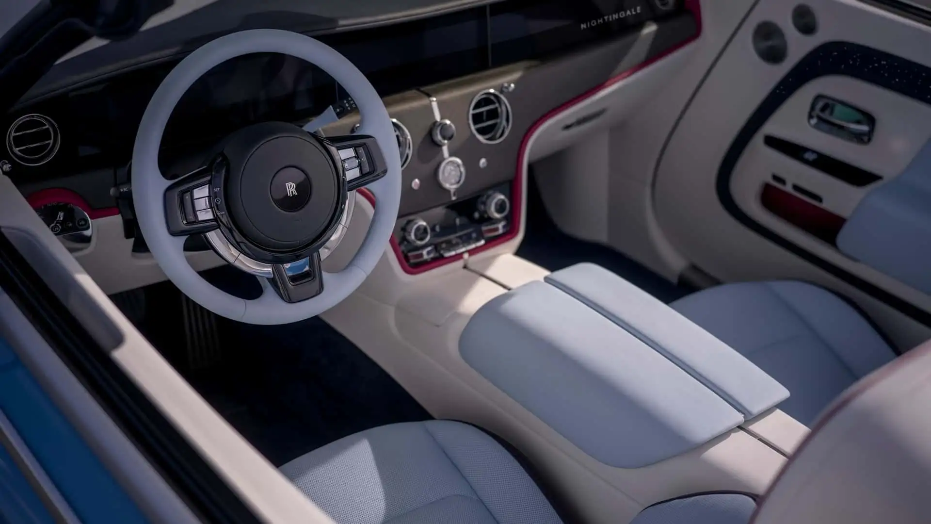 Rolls Royce Project Nightingale - Luxurious Pale Blue Leather Nightingdale Steering Dashboard