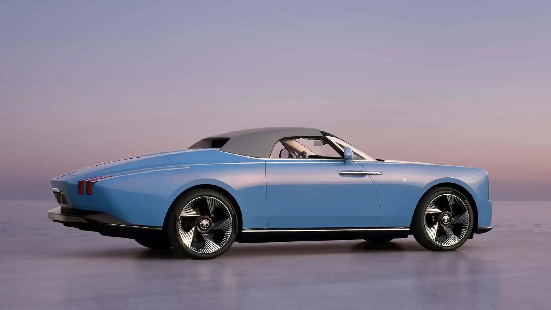 Rolls Royce Project Nightingale - Sleek Metallic Blue Convertible Rear Profile With Spoke Wheels