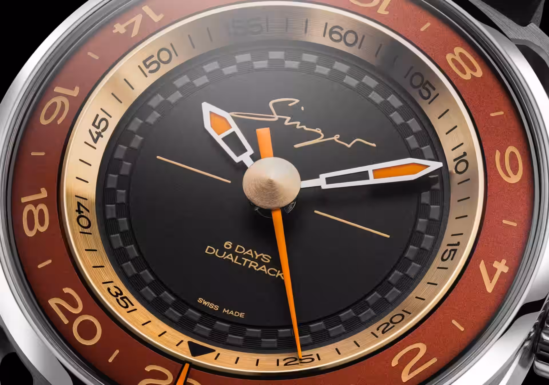 SINGER DUALTRACK 43MM - Bronze And Black Watch Face With Dual Time
