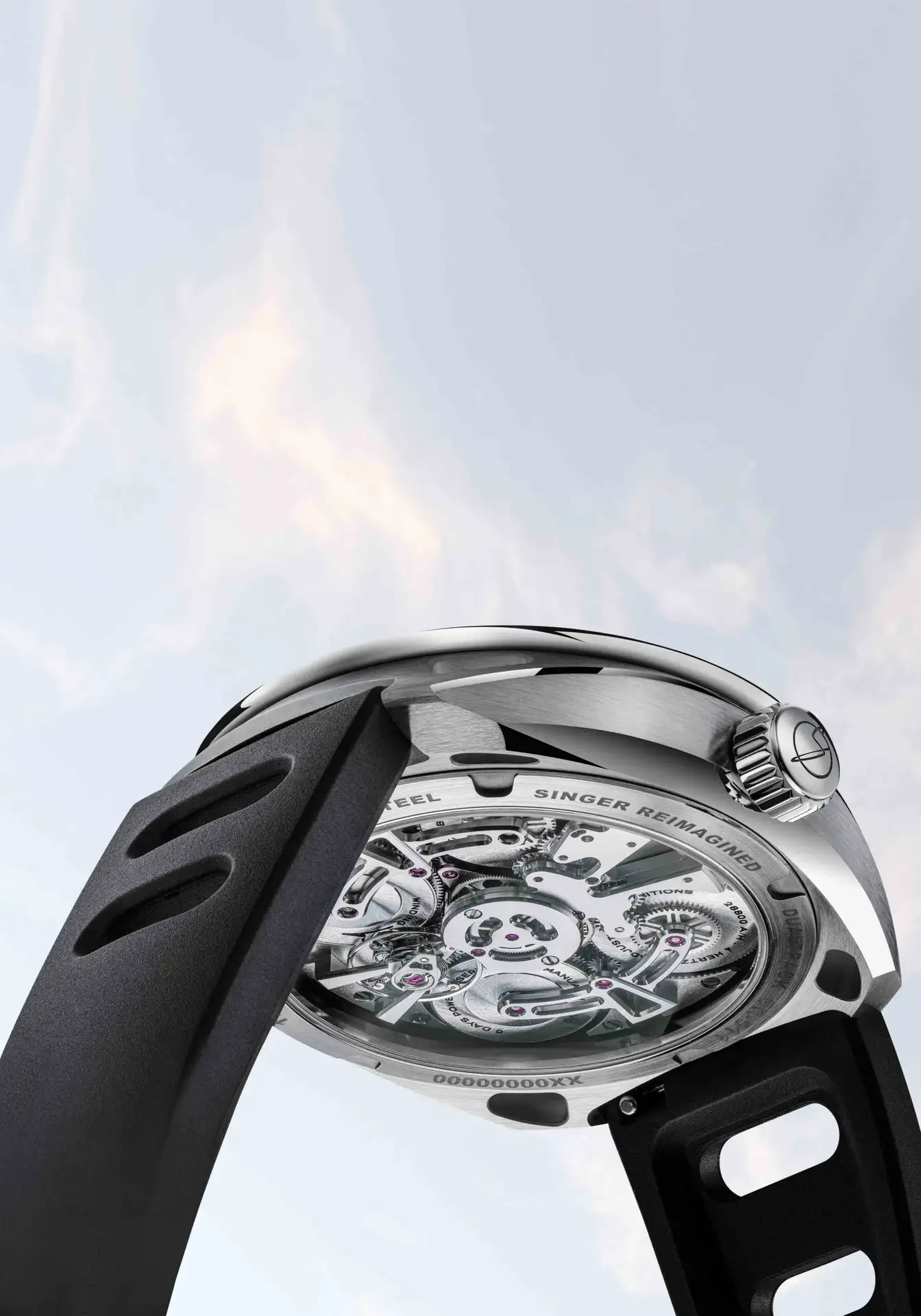 SINGER DUALTRACK 43MM - Elegant Stainless Steel Watch Back With Details