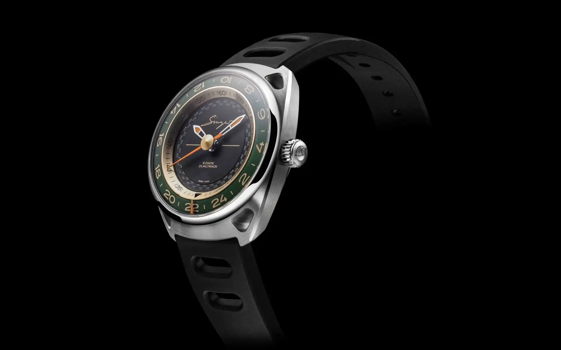 SINGER DUALTRACK 43MM - Modern Black And Green Dial Watch
